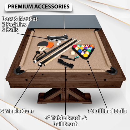 7 Ft 3 in 1 Multi Game Table, Dining Top Pool and Ping Pong Table Combo with Benches